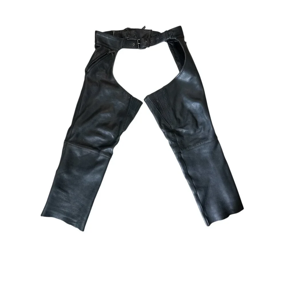 Milwaukee Biker Leather Chaps Men Large Black Adjustable Waist Motorcycle Cowboy